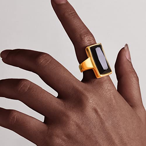 VNOX Gold Plated Rectangular Black Crystal Cocktail Ring