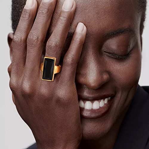 VNOX Gold Plated Rectangular Black Crystal Cocktail Ring