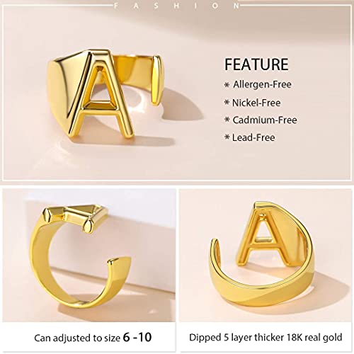 Gold Initial M Statement Ring for Women - Adjustable