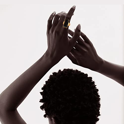 VNOX Gold Plated Rectangular Black Crystal Cocktail Ring