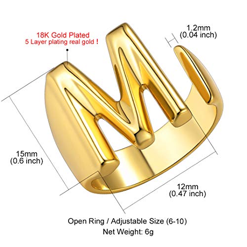 Gold Initial M Statement Ring for Women - Adjustable