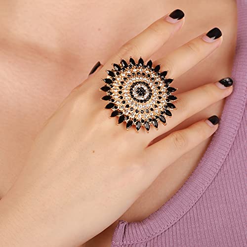 YERTTER Boho Gold Black Gemstone Statement Ring