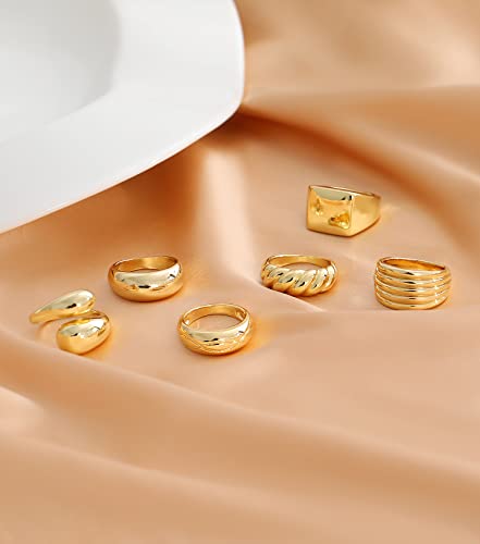 Gold Plated Chunky Rings Set for Women