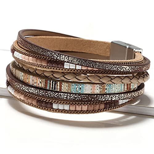 Boho Leopard Crystal Beads Multi-Layer Leather Bracelet
