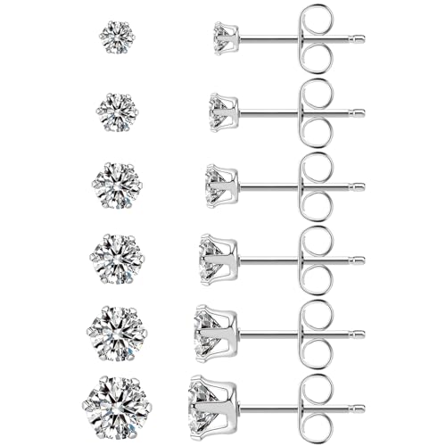 Stainless Steel Stud Earrings Set with CZ Ruby