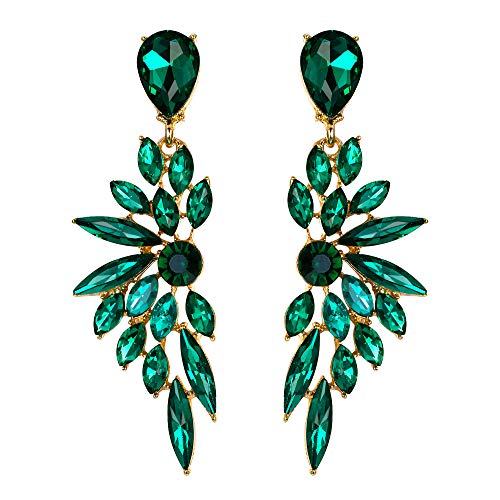 Emerald Crystal Teardrop Dangle Earrings Gold-Toned Jewelry