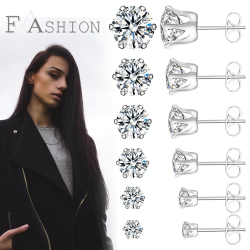 Stainless Steel Stud Earrings Set with CZ Ruby