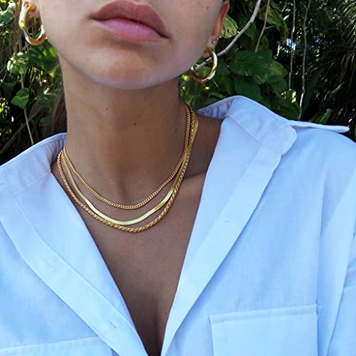 Freekiss Herringbone Gold Necklace: Layered Chunky Chain