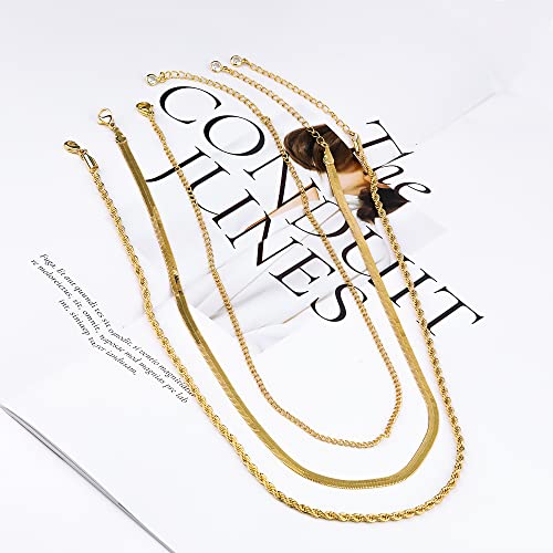 Freekiss Herringbone Gold Necklace: Layered Chunky Chain