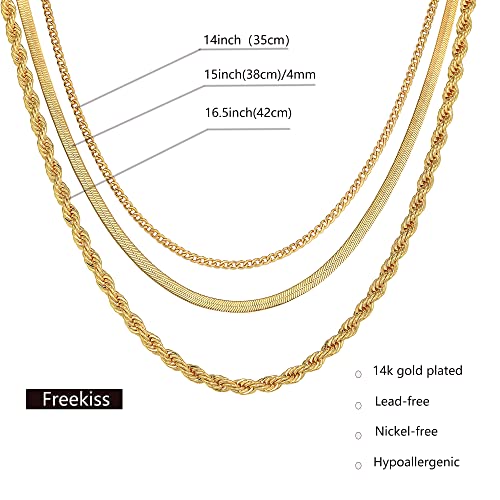 Freekiss Herringbone Gold Necklace: Layered Chunky Chain