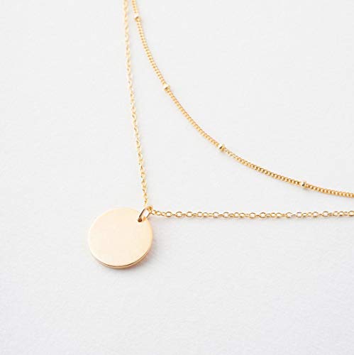 Gold Layered Necklace with Disc/Circle Bead Chain - Elegant Women's Piece