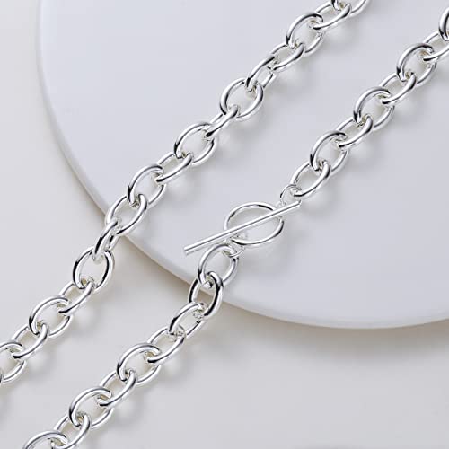 CAROVO Silver Toggle Link Chain Necklace for Women