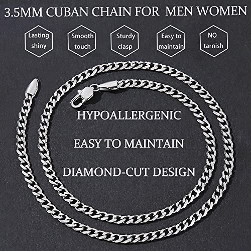 Fiusem 3.5mm Silver Plated Cuban Link Necklace