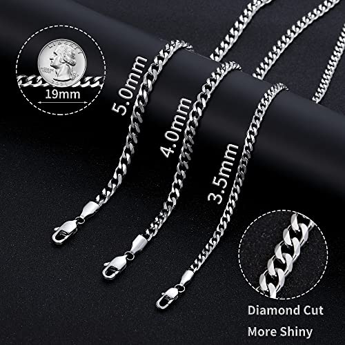 Fiusem 3.5mm Silver Plated Cuban Link Necklace