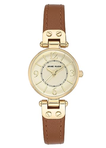 Anne Klein Women's Gold-Tone Champagne Dial Leather Watch