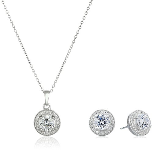 Sterling Silver CZ Pendant Necklace and Earrings Set