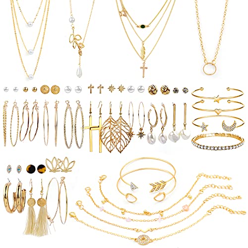 38-Piece Gold Jewelry Set for Women and Girls
