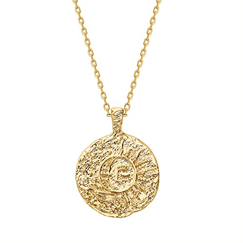 Engraved Coin Pendant Necklace - 14K Yellow Gold