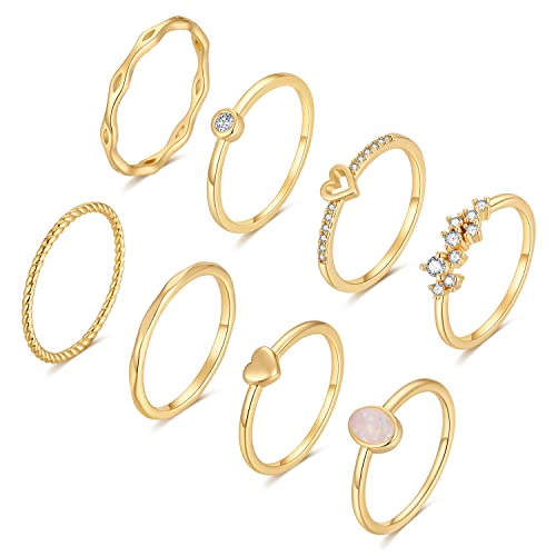 Gold Plated Stacking Ring Set Heart CZ Size 8