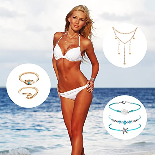 Surfer Wave Bracelet & Layered Choker Necklace Set