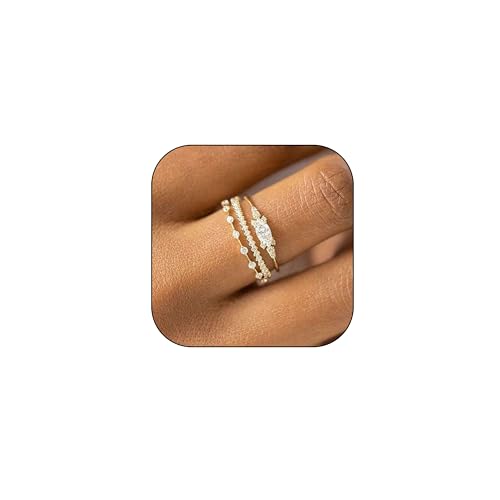 Qyalie 14K Gold Stackable Rings Set CZ Fashion
