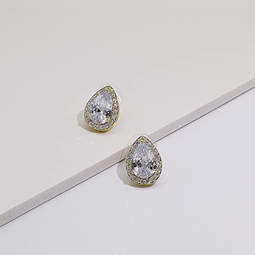 Gold CZ Tearsdrop Earrings Necklace Set for Wedding