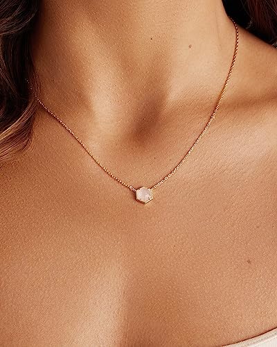 PAVOI Rose Quartz Pendant Necklace | Dainty Gold Chain