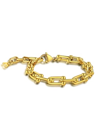 Gold Paperclip Chain Bracelet with U Shaped Link