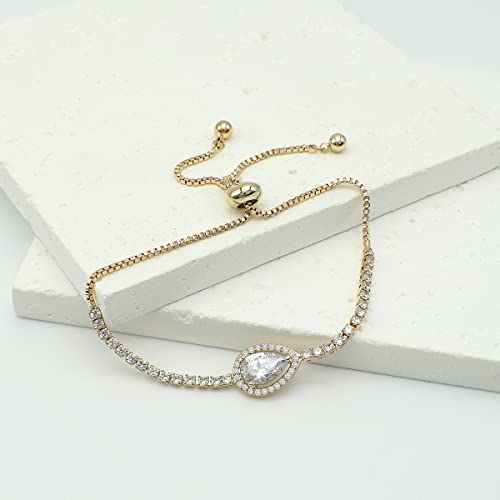 Gold CZ Tearsdrop Earrings Necklace Set for Wedding