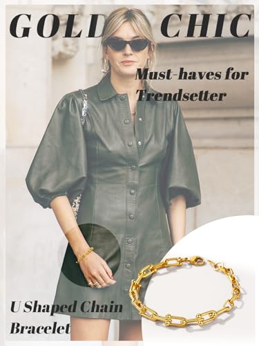 Gold Paperclip Chain Bracelet with U Shaped Link