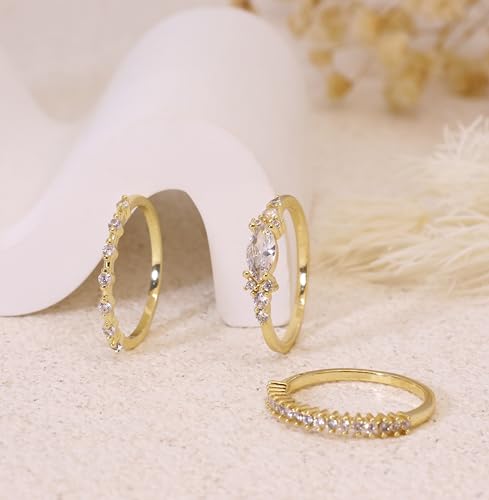 Qyalie 14K Gold Stackable Rings Set CZ Fashion