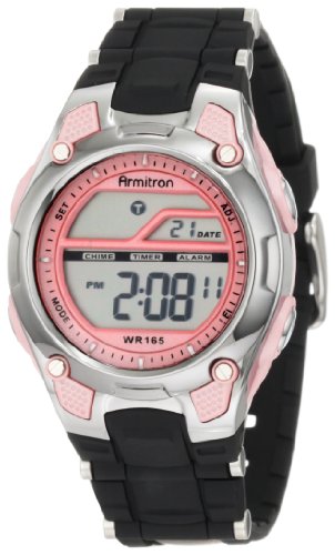 Armitron Pink Digital Chronograph Watch with Textured Resin Strap