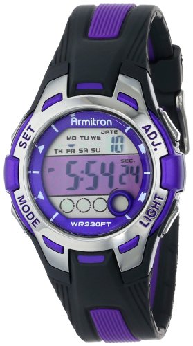 Purple Accented Black Resin Digital Chronograph Watch Women's