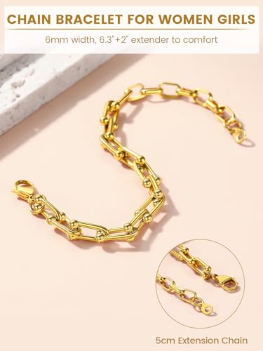 Gold Paperclip Chain Bracelet with U Shaped Link