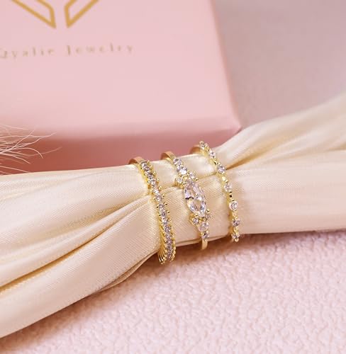 Qyalie 14K Gold Stackable Rings Set CZ Fashion