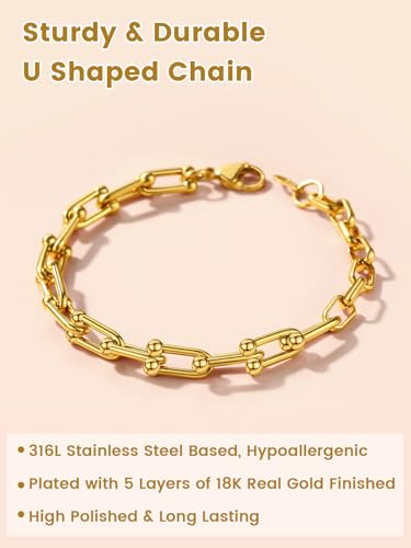 Gold Paperclip Chain Bracelet with U Shaped Link