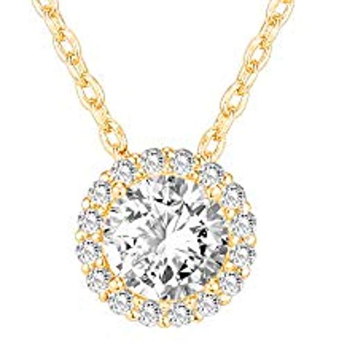 PAVOI Round Solitaire Pendant Halo Necklace - Gold