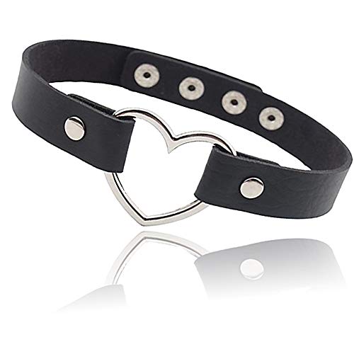 ETHOON Heart Leather Choker Necklace - Black