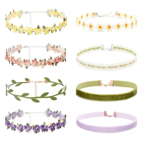 Colorful Velvet Choker Necklace Set for Women - 8PCS