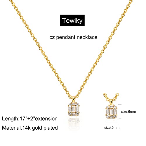 Tewiky Cute CZ Pendant Necklace, Gold Jewelry