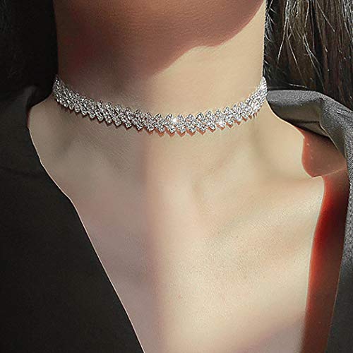 Sparkly Silver Rhinestone Choker Necklace for Women
