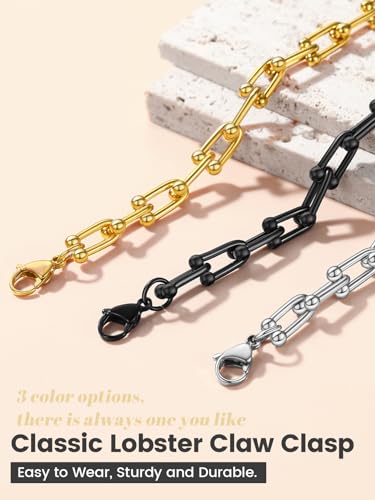 Gold Paperclip Chain Bracelet with U Shaped Link