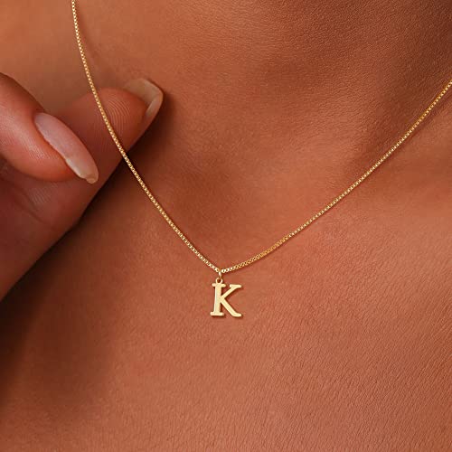 Foxgirl Initial Necklace, 14K Real Gold Letter Pendant