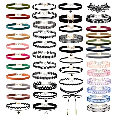 44PCS Gothic Collar Lace Velvet Chocker Necklace Set
