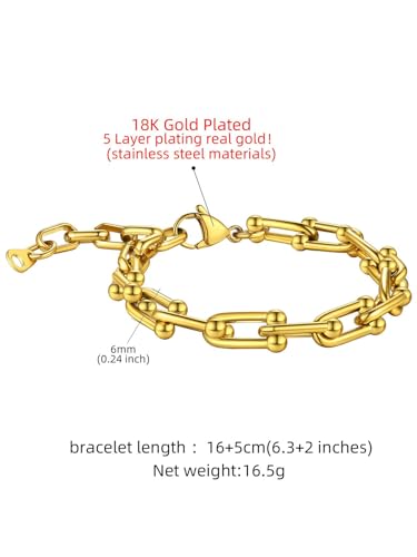 Gold Paperclip Chain Bracelet with U Shaped Link