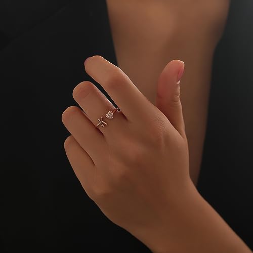 Rose Gold Heart Initial Rings for Women - WFYOU