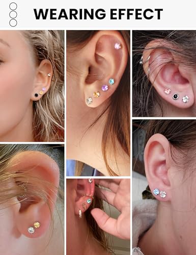 12 Pairs Silver CZ Stud Earrings Set