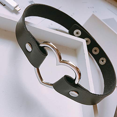 ETHOON Heart Leather Choker Necklace - Black