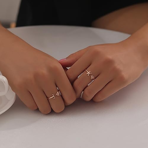 Rose Gold Heart Initial Rings for Women - WFYOU