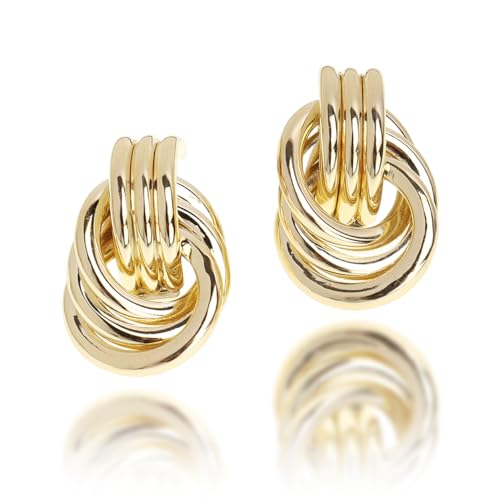 Gold Geometric Knot Stud Earrings: Chunky Trendy Fashion